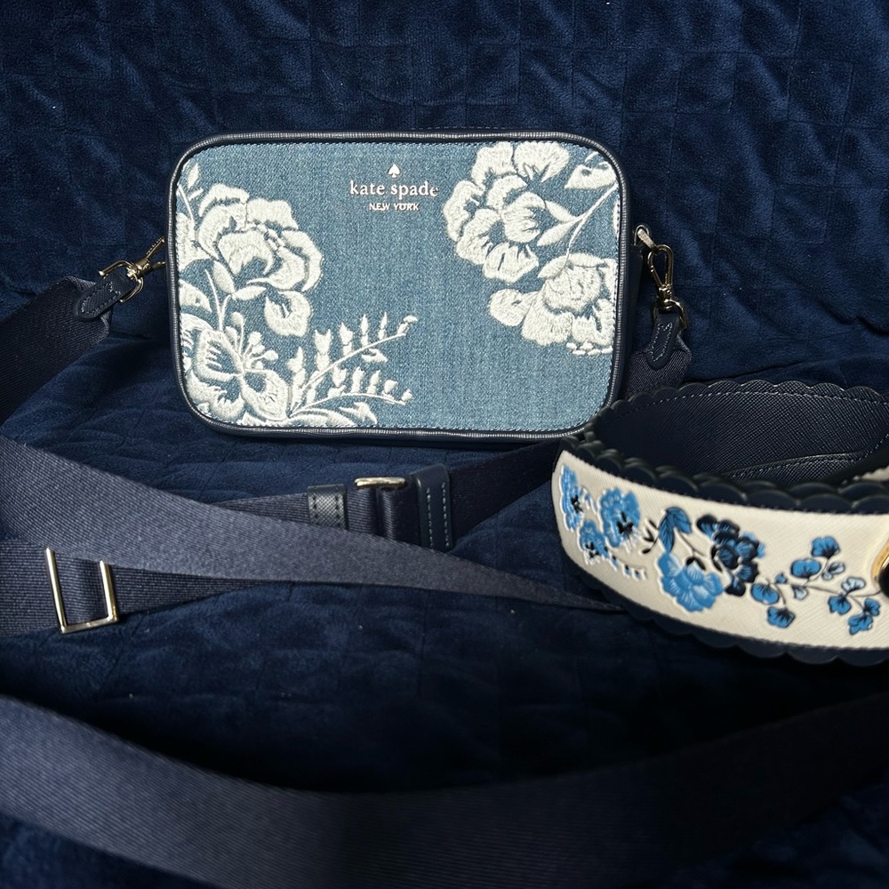 Kate Spade Blue and White Floral Crossbody Bag